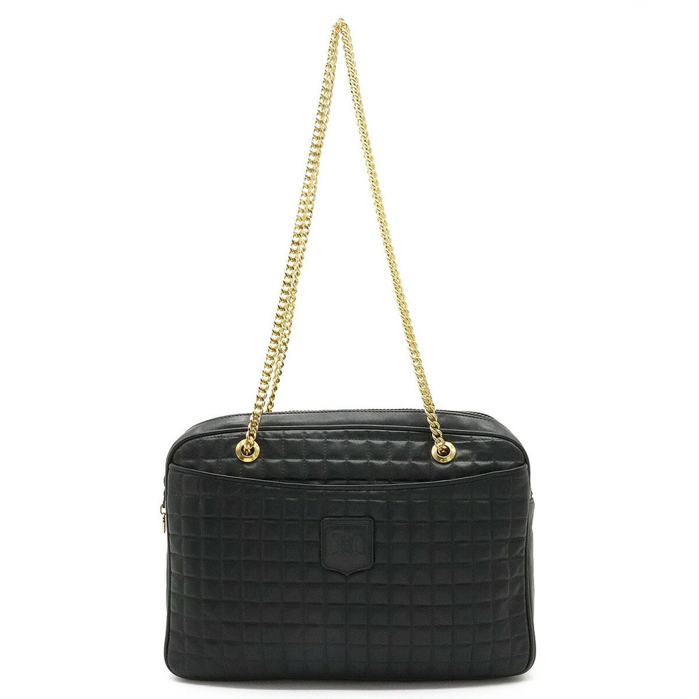 Celine Quilted Shoulder Bag Chain Leather Black